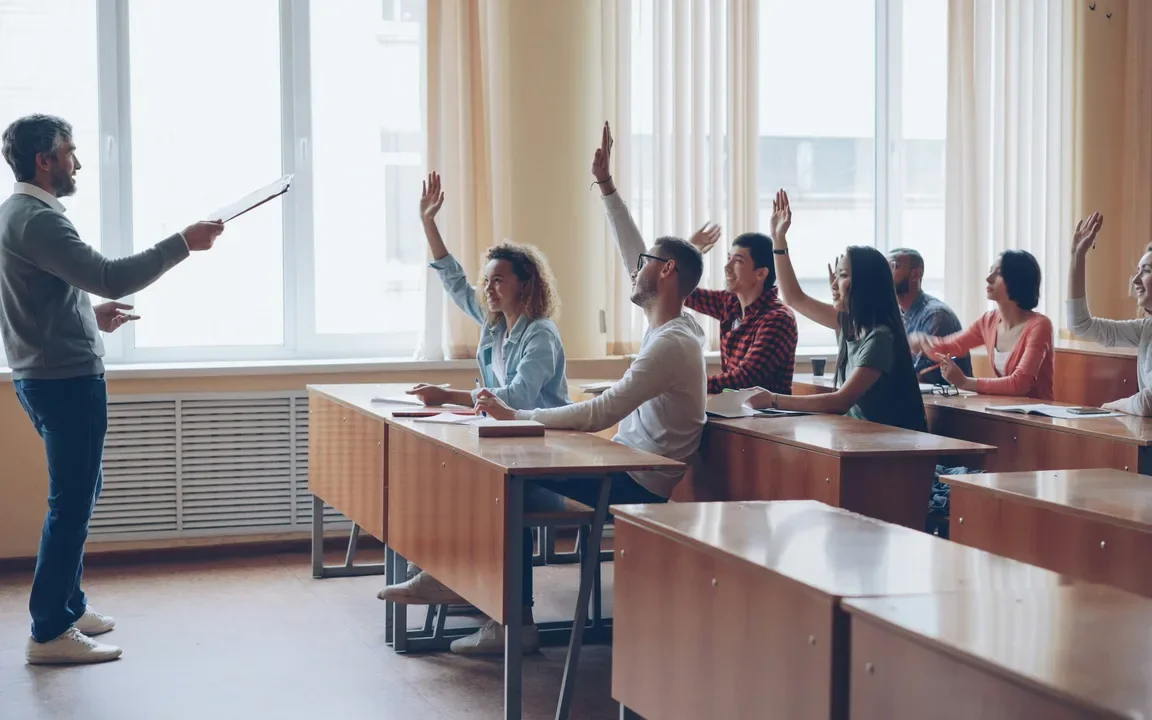 College students participating in a classroom discussion.
